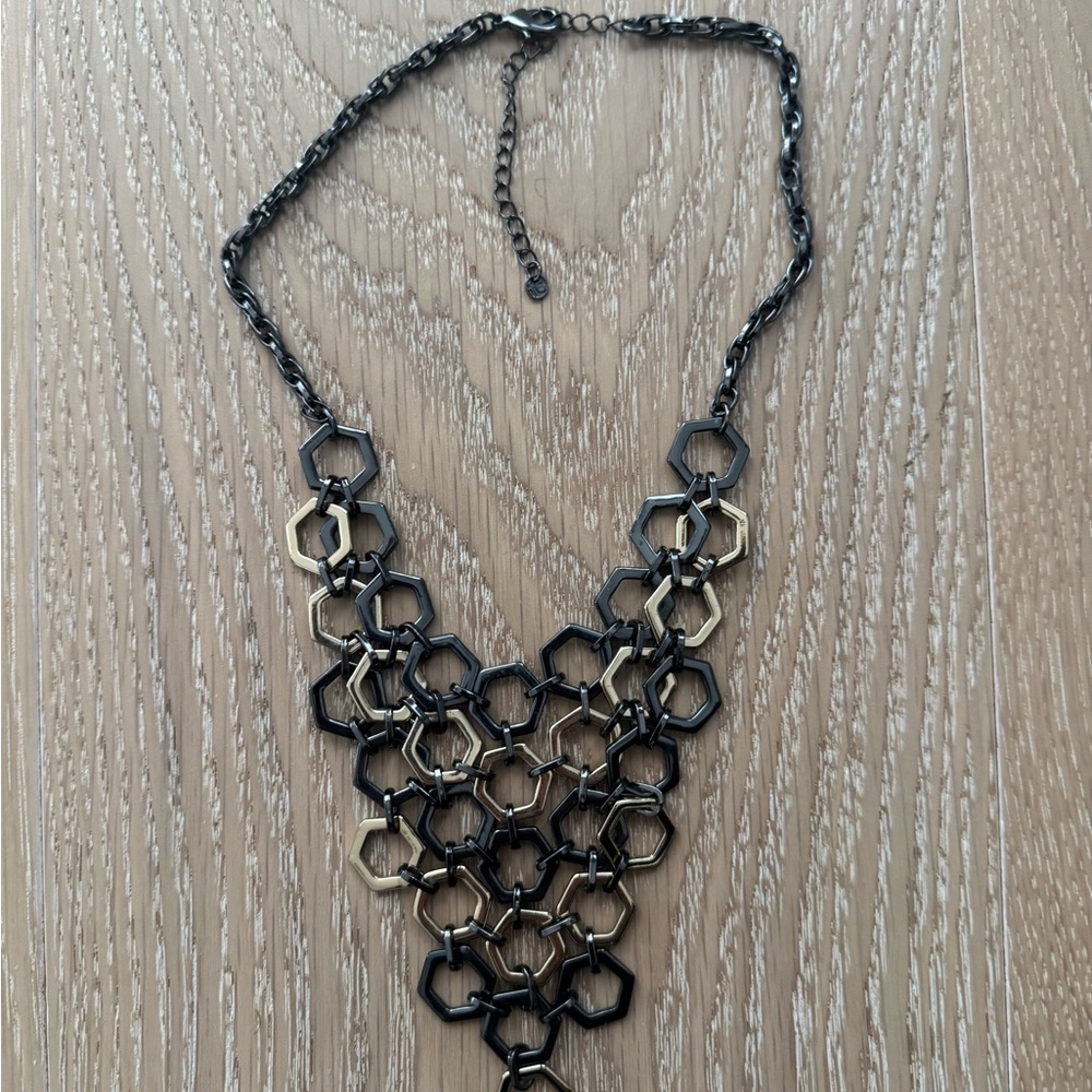 Elegant Black and Gold Hexagon Necklace